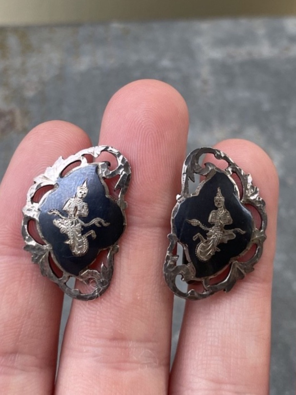 Siam Silver Sterling screwback Goddess Earrings